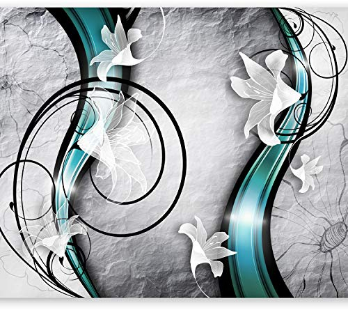 murando - Vlies Fototapete Blumen Lilien 350x256cm Foto tapete Wohnzimmer Vliestapete XXL Wandtapete Motivtapeten 3d Effekt Wand Dekoration - Betonoptik Abstrakt Ornament türkis grau a-A-0037-a-d