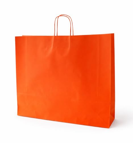 Papiertragetaschen mit Kordel extra groß 54 + 14 x 50 cm (25 Stück, ORANGE)