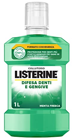LISTERINE Mundwasser zur Abwehr von Zähnen und Zahnfleisch, mit frischem Minzgeschmack, entzündetes Zahnfleisch-Mundwasser für starke Zähne, mit Fluorid, Mundhygiene für gesundes Zahnfleisch, 1 l