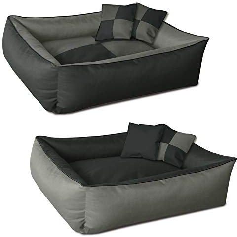 BedDog 2in1 Hundebett MAX Quattro, großes Hundekörbchen aus Cordura, waschbares Hundebett mit Rand, Hundesofa für drinnen, draußen, XXXL, Rock-Flow, grau-anthrazit