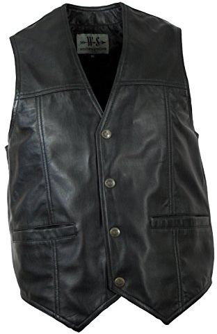 WESTERN-SPEICHER Lederweste Herren Biker Trucker Weste Freizeitweste Schwarz aus weichem Lammnappa Leder Druckknöpfe S – 5XL