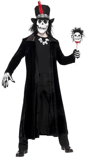 Smiffys Deluxe Voodoo Man Costume, Black with Jacket, Stick, Hat, Mask, Hair & Necklace, Halloween Adult Fancy Dress, Adult Dress Up Costumes