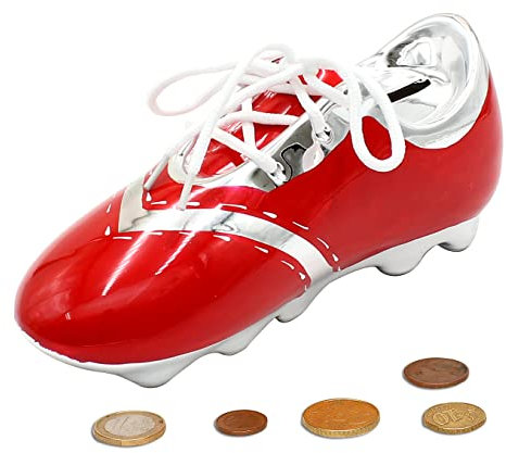 Spardose Fußballschuh in rot, ca. 19 x 7 x 7 cm