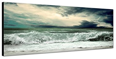 Augenblicke Wandbilder Leinwandbild als Panorama in 150x50cm Meer Wellen Sturm Wolkenhimmel
