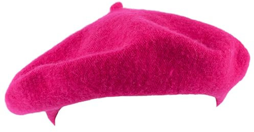 Hat To Socks Einfarbige Baskenmütze aus Wollgemisch für Damen und Herren (Fuchsia)