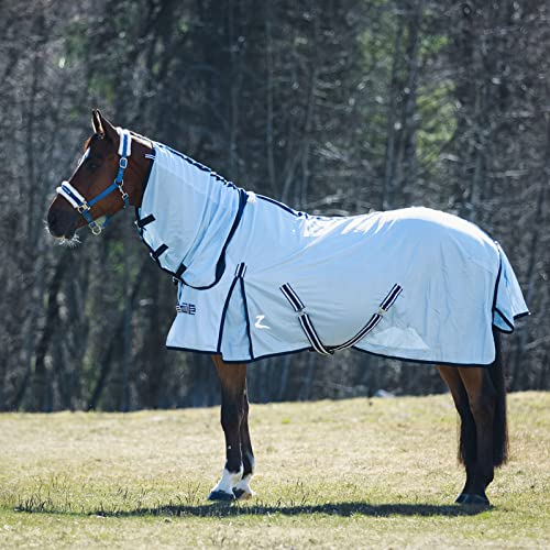 Horze Pferde Fliegendecke Freja, Pferdedecke mit Halsteil und UV Schutz, Blau, 125