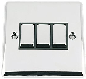A5 SWI3GCCBC 3 Gang 2 Way 10 A Classical Chrome Polished Black Insert Metal Rocker Light Switch