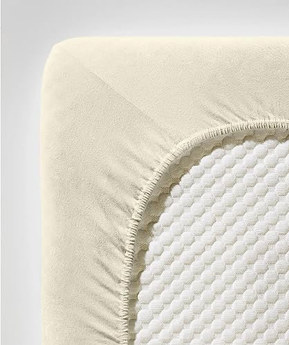 fleuresse Comfort Spannbettlaken (96 % Baumwolle, 4 % Elasthan), mit Rumdumgummizug, Ökotex Standard 100, für Matratzen bis 26 cm Höhe, 180 - 200 x 200 - 220 cm, creme
