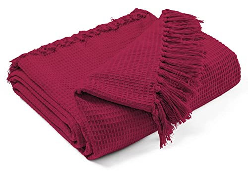 EHC Waffle Cotton Woven Large Sofa Throw 2 Seater Chair/Sofa/Bed 178 x 254 cm, Wine