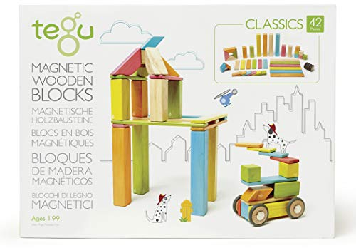 Tegu Holzklötze, 42 Stück, magnetisches Holzklötze-Set