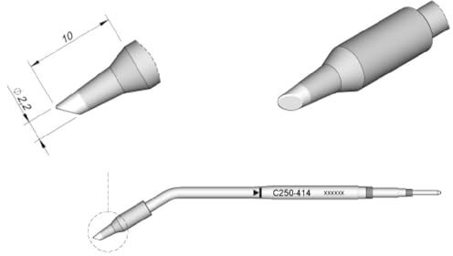JBC Lötspitze Serie C250, Rundform, C250414/Ø 2,2 mm, abgeschrägt C250414 (Lötkartusche Lötpatrone Loetspitze Loetkartusche Loetpatrone AL250 2500 AL-2500)