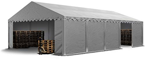 TOOLPORT Tendone deposito 5x10 m PVC 750 N grigio tenda capannone telaio perimetrale e rinforzo del tetto