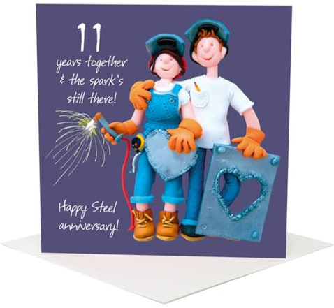 Holy Mackerel 11th wedding anniversary card (steel) designed by Erica Sturla. Card is 15cm square and blank inside for your own message