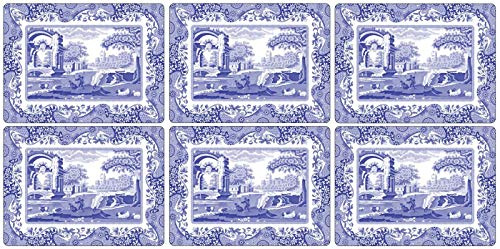 Pimpernel x Blue Italian Set of 6 Placemats - Classic Blue & White Color, Cork Backed Table Mats with Heat Resistance and Stain Protection, Suitable for Everyday Dining & Entertaining