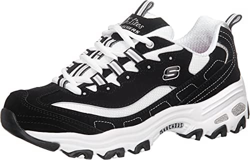 Skechers Women's D'lites-biggest Fan Trainers, Black Trubuck/ White Mesh/ Silver Trim, 4.5 UK