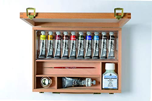 Maimeri Cassetta in Faggio Con 10 Tubi da 20ml Assortiti 1 Tubo Bianco 60ml Colori Acrilici Linea Polycolor e Accessori