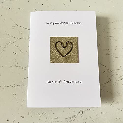 6th Wedding Anniversary Card Iron Anniversary Wife Husband Her Him - Iron Heart on Leather - 5 x 7 Card