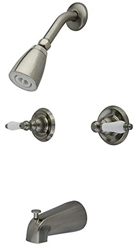 Kingston Brass KB248PL Twin Handle Tub and Shower Faucet with Decor Lever Handle, Brushed Nickel