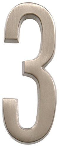 Distinctions by Hillman 843283 4-Inch Die Cast Self-Adhesive House Address Plaque, Brushed Nickel, Number 3