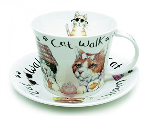 Roy Kirkham Animal Fashion Cat Breakfast Cup & Saucer in Fine Bone China