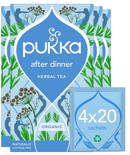 Pukka Herbs After Dinner, Organic Herbal Tea with Aniseed, Fennel & Cardamom 20 Sachets (4 Pack, 80 Tea bags Total)