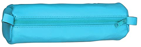 Alassio 43143 - Schlamperrolle aus echtem Leder, Stiftetui türkis, Schlamper ca. 21 x 6 cm, Schlampermäppchen rund, Etui für Schreibgeräte, Faulenzer mit Reißverschluss