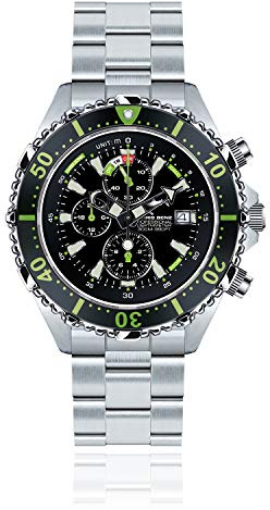 Chris Benz Depthmeter Chronograph 300M Taucheruhr mit Metallband, Kaimangrün