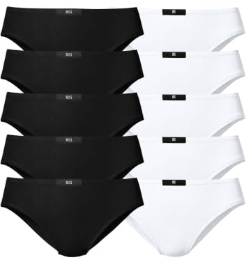 H.I.S Damen Slip (10 Stück) | Logo-Bund, Baumwoll-Mix: Weich & atmungsaktiv, Flache Nähte