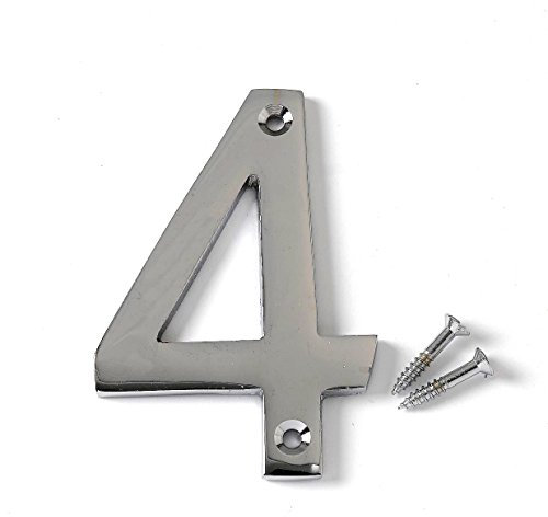 Merriway BH04331 Polished Chrome Screw-On House Flat Gate Post Numeral 75 mm (3 Inch) Number 4