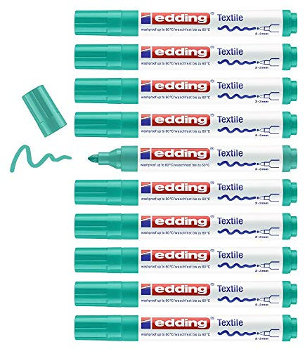 edding 4500 Textilmarker - blass-grün - 10 Stück - Rundspitze 2-3 mm - Textilstifte waschmaschinenfest (60 °C) zum Stoff bemalen - Stoffmalstift