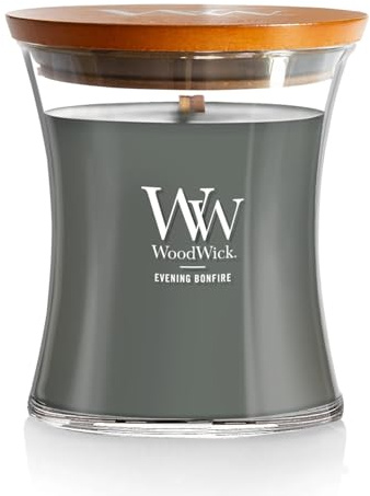 WoodWick Evening Bonfire Holiday Candle Gifts for Women and Men, 9.7 oz Medium Hourglass Candle with Crackling Wick