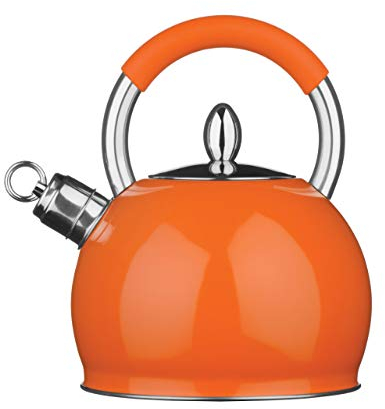 Premier Housewares Whistling Kettle, Stainless Steel/Orange, 2.4 LTR Tetera, Acero Inoxidable, Naranja, 25 x 19 x 19 cm