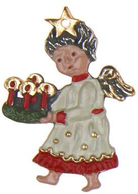 Zinnfigur Engel mit Adventskranz