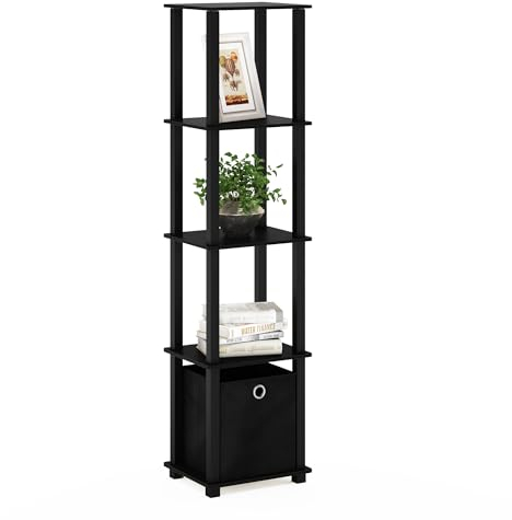 Furinno Turn-N-Tube No Tools 5-Tier Display Decorative Shelf with Bin, Black