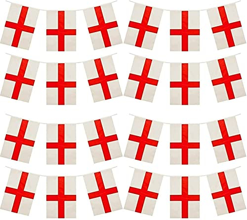 33ft/10m St George Cross Bunting England English Banner 25pcs Large Square Flags St Georges Day Euro Cup Cricket Rugby Football World Cup Sports Events Street Party Decoration