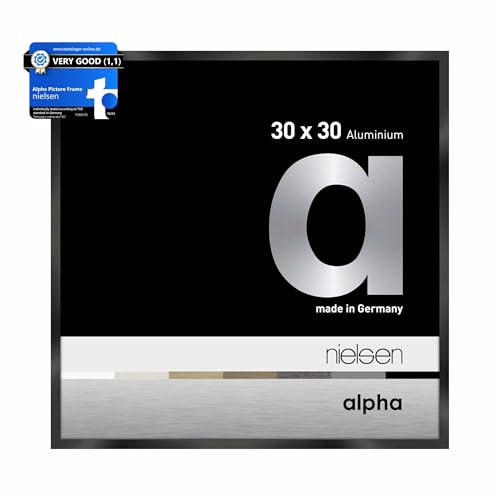 nielsen Alpha Polished Black Aluminium Picture Frame - 30x30cm - with Float Glass and Easy Push-Turn Clips - For Photos and Art