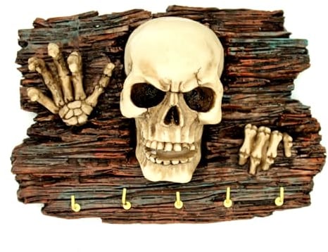 Vogler,Messing, Schlüsselbrett Totenschädel 18 CM Polyraisin SCULL Gothic