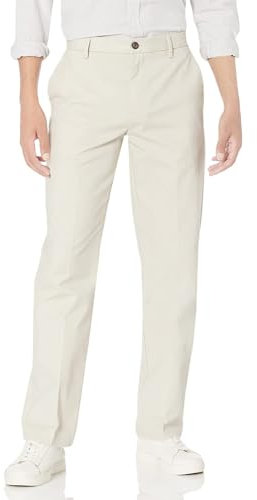 Amazon Essentials Pantalon Chino Infroissable sans Pinces Coupe Classique (Grandes Tailles Disponibles) Homme, Gris Pierre, 34W / 32L