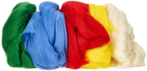 Rayher 53878000 Reine Schurwolle, Kammzug, Filzwolle, 5 Farben à 25 g, Basisfarben, 100 % Schurwolle zum Filzen, gesamt 125 g, Filzwolle, Wolle