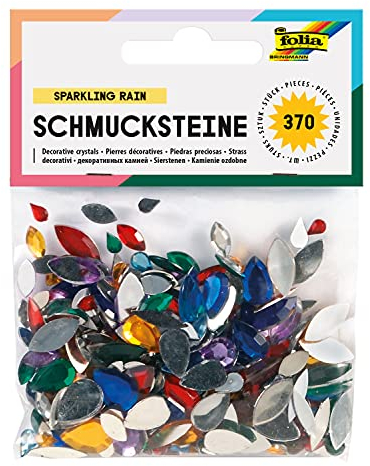 folia 1247 - Schmucksteine Sparkling Rain, Navetten und Tropfen, 370 Stück, Größen und Farben sortiert - ideal zum Verzieren von Grußkarten, Scrapbooking und anderen Bastelarbeiten