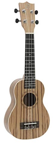 DIMAVERY UK-400 Ukulele Sopran Zebrawood | 21 Zoll Ukulele mit leicht gewölbter Rückseite