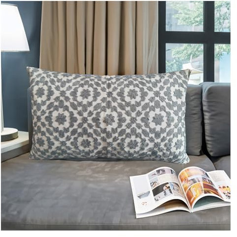 Aitliving Cushion Cover 12x20 inch Trellis Patterned Cushion Cover for Sofa 1 pc 30x50cm Geometric Series Mina Embroidered Silver Grey Bolster Pillow Cushions Cover
