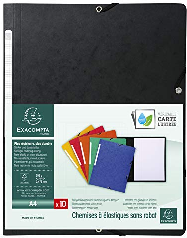 Exacompta 55411E 10er Pack Eckspanner-Mappe. Aus Colorspan-Karton DIN A4 mit 2 Gummizügen schwarz Sammelmappe Dokumentenmappe ideal für Büro und Schule