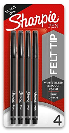 Sharpie Felt Tip Pens, Fine Point (0.4mm), Black, 4 Count - Art Markers, Journaling, Drawing