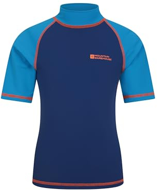 Mountain Warehouse Short Sleeves Kids Rash Vest - UPF50+ Sun Protection Rash Guard, Fast Dry, Flat Seams Childrens Top - for Spring Summer, Swimming Blue (Plain) Kids Size 5-6 Years