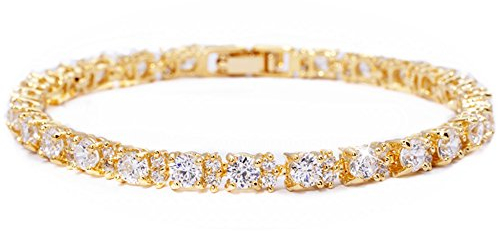 RIZILIA Gioielli Rotondo Tagliato Bianco Topaz Color Birthstone Pietra preziosa Fine 18K Oro Giallo Placcato [180mm / 7inch] Braccialetto da Tennis Eleganza Moderna [Sacchetto di Gioielli Liberi]