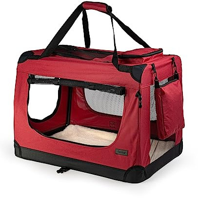 lionto Hundetransportbox faltbar für Reise & Auto, 101x69x70 cm, stabile Transportbox mit Tragegriffen & Decke für Katzen & Hunde bis 25 kg, robuste Hundebox aus Stoff für klein & groß, dunkelrot