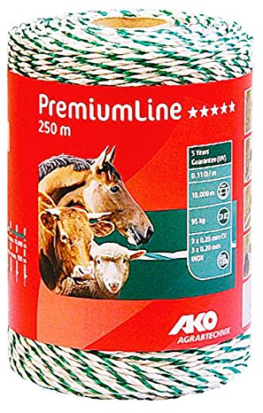 Kerbl 250 m PremiumLine Weidezaunlitze grün-Weiss Bruchlast 95 kg