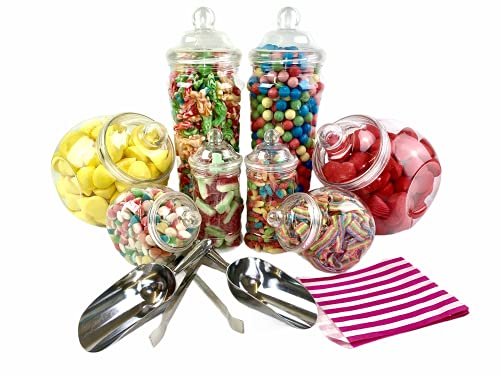 Top Star Vintage Victorian Pick & Mix Candy Buffet Kit - 8 Jar Pack & Pink Stripe Bags