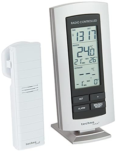 Technoline WS 9140 klassische Wetterstation mit Funkuhr, Innen- und Außentemperaturanzeige, silber, 7,3 x 2,5 x 15,8 cm